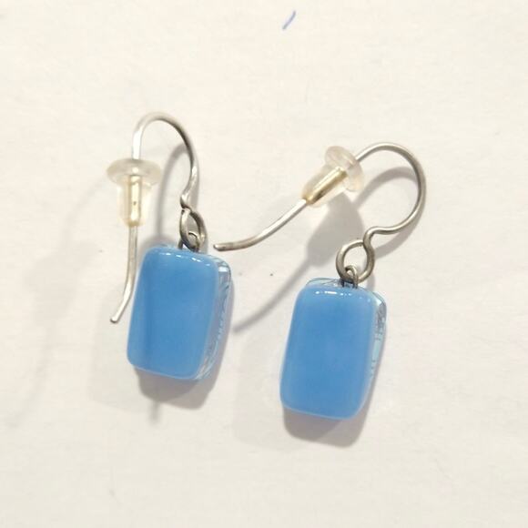 925 Sterling Silver Murano Glass Dangle Drop Earrings Periwinkle Aqua Blue Hook - Picture 4 of 5